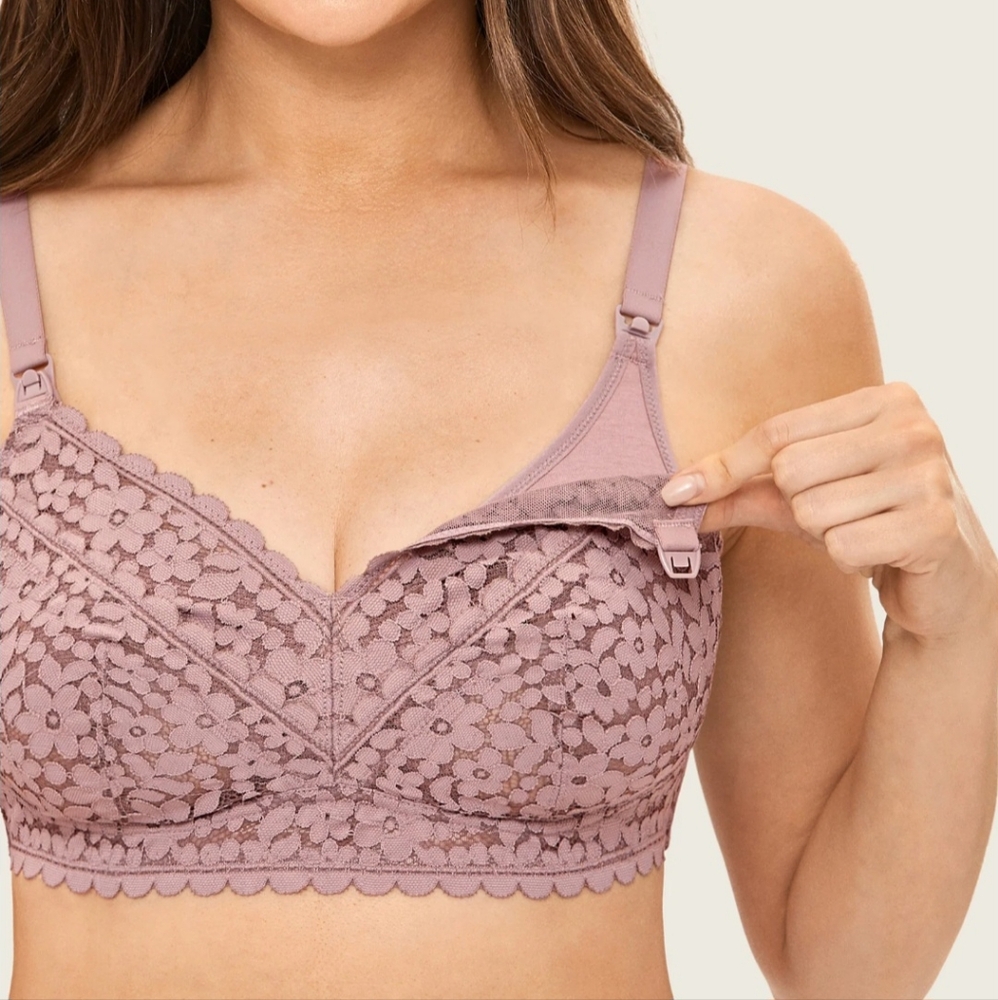 MOMANDA Mauve Hands Free Pumping Nursing Breastfeeding Maternity Bra Size 34C.
